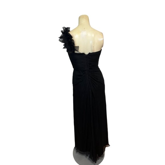 Tadashi Shoji Petite One-Shoulder Black Silk Formal Dress 2P - Picture 3 of 4
